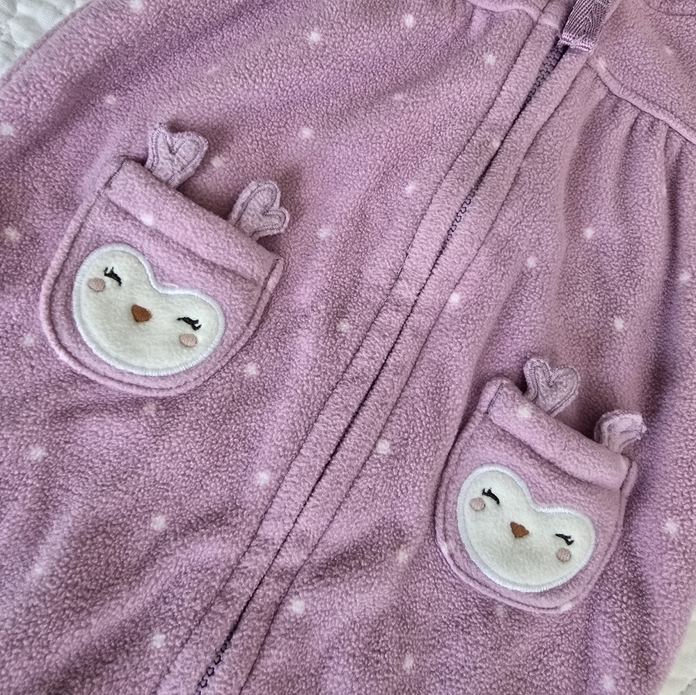 Carter's Newborn Fleece Footless One Piece Purple Polkadot NB - Picture 3 of 6